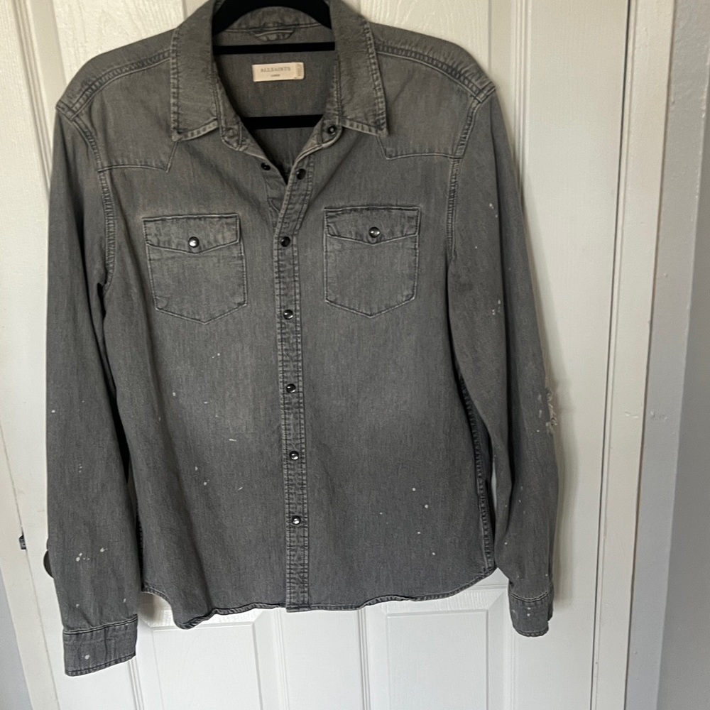 All Saints Grey Button-Up Shirt